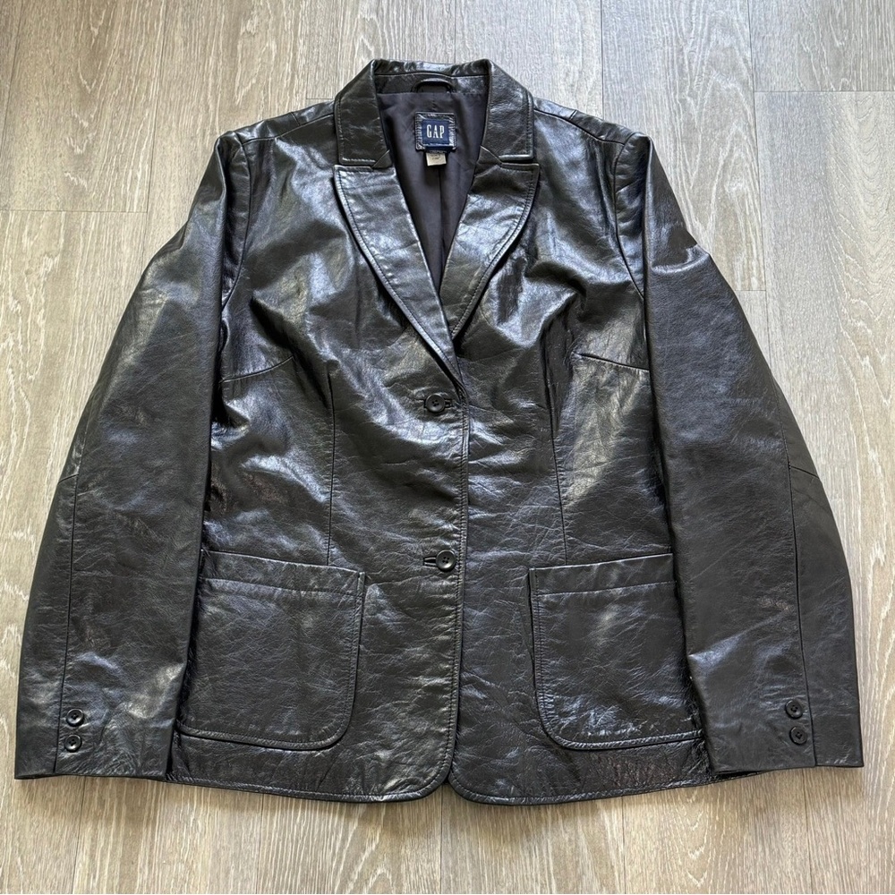 GAP Women's Classic Black Leather Jacket Size L